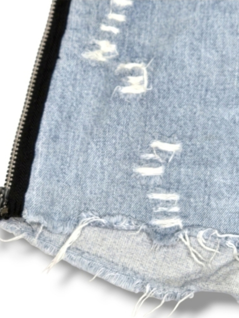 Furst Of A Kind Upcycled Levi's Jean Short Distressed Denim Side Zip Size 30 - Picture 12 of 13